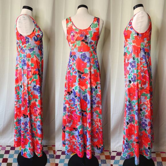 VTG 1960s Shadowline Floral Maxi Ruched Slip Dress - Picture 2 of 7